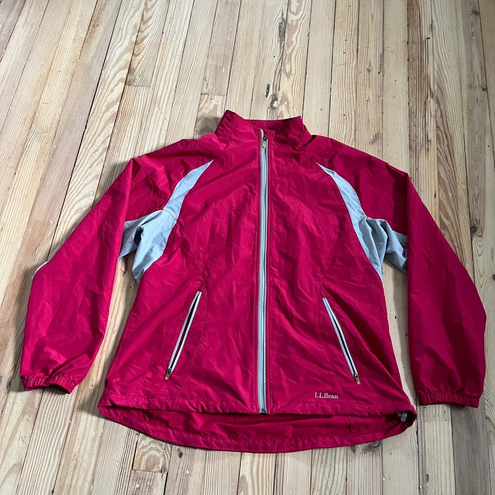 LL Bean Windbreaker Jacket Womens Large Pink Gray Full Zip Active Hiking Shell